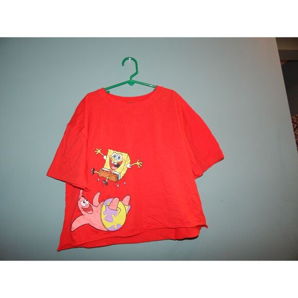 SPONGEBOB SQUAREPANTS women's junior's medium red cropped graphic t-shirt - Picture 1 of 3